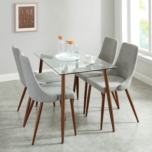 Abbot/Cora 5pc Dining Set in Walnut with Grey Chair