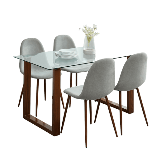 Franco/Lyna 5pc Dining Set in Walnut with Grey Chair