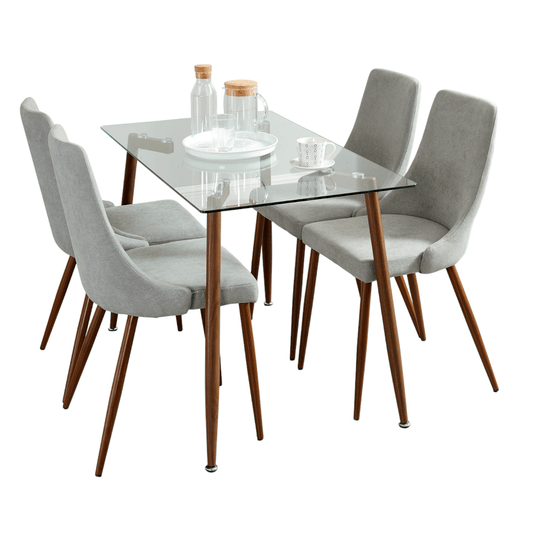 Abbot/Cora 5pc Dining Set in Walnut with Grey Chair