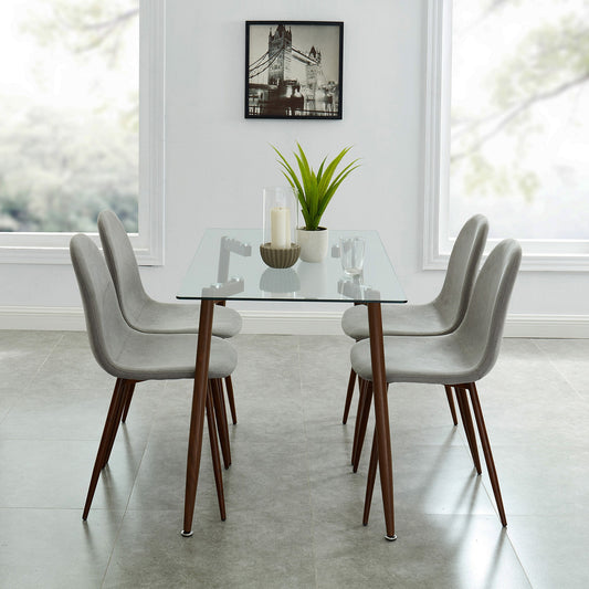 Abbot/Lyna 5pc Dining Set in Walnut with Grey Chair