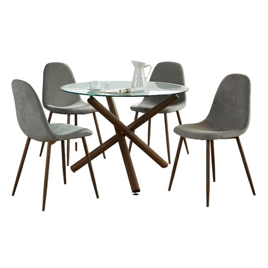 Rocca/Lyna 5pc Dining Set in Walnut with Grey Chair