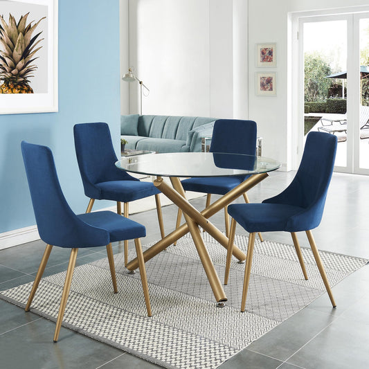 Carmilla 5pc Dining Set in Aged Gold with Blue Chair