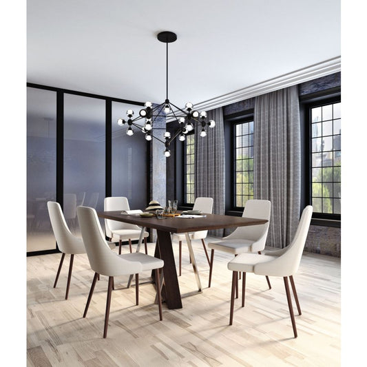 Drake/Cora 7pc Dining Set in Walnut with Beige Chair