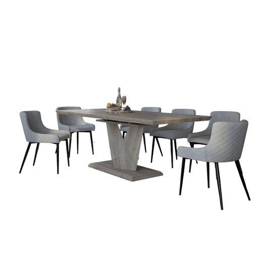 Eclipse/Bianca 7pc Dining Set in Oak with Black & Grey Chair