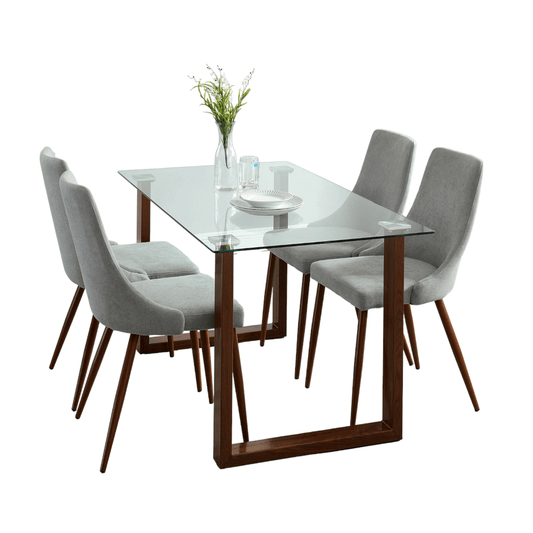 Franco/Cora 5pc Dining Set in Walnut with Grey Chair