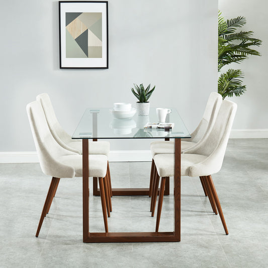Franco/Cora 5pc Dining Set in Walnut with Beige Chair