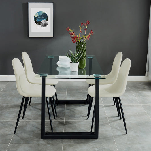 Franco/Olly 5pc Dining Set in Black with Beige Chair