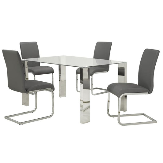 Frankfurt/Maxim 5pc Dining Set in Chrome with Grey Chair
