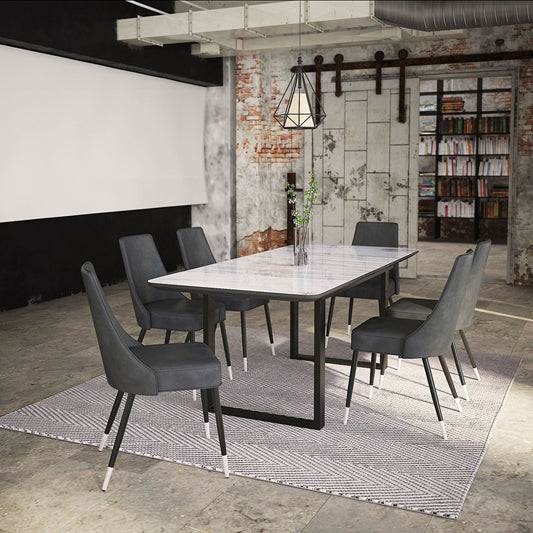 Gavin/Silvano 7pc Dining Set in Black with Vintage Grey Chair