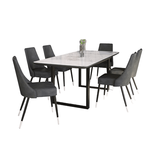 Gavin/Silvano 7pc Dining Set in Black with Vintage Grey Chair