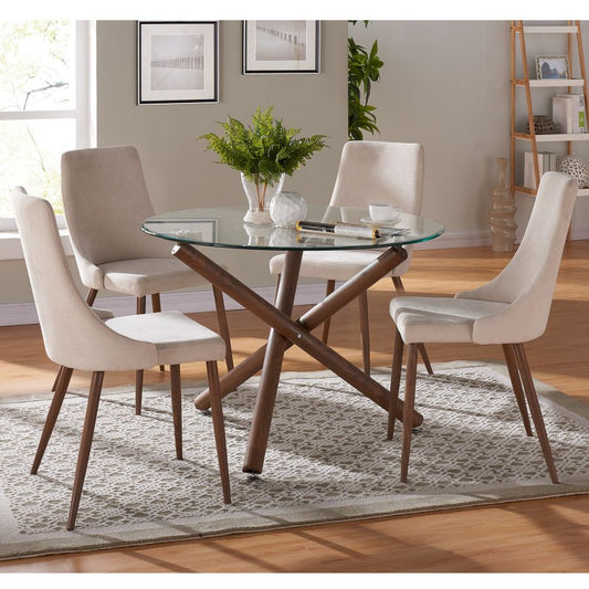 Rocca/Cora 5pc Dining Set in Walnut with Beige Chair
