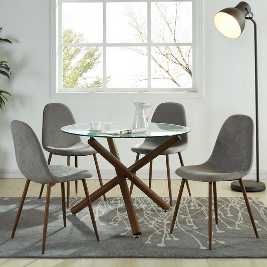Rocca/Lyna 5pc Dining Set in Walnut with Grey Chair