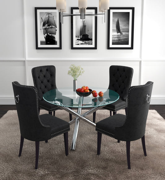 Solara II/Rizzo 5pc Dining Set in Chrome with Black Chair