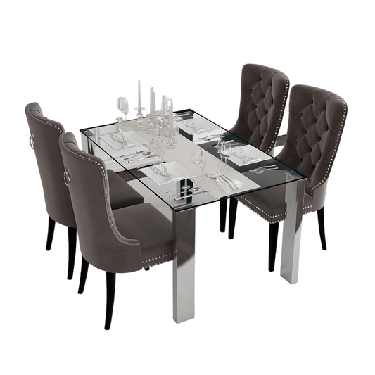Frankfurt/Rizzo 5pc Dining Set in Chrome with Grey Chair