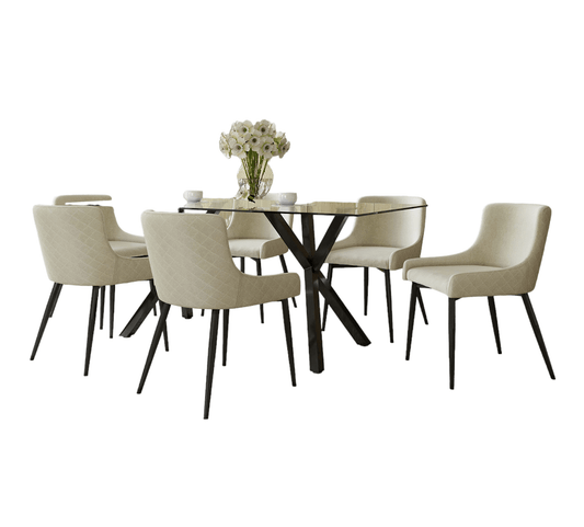 Stark/Bianca 7pc Dining Set in Black with Black & Beige Chair