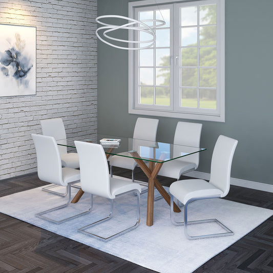 Stark/Maxim 7pc Dining Set in Walnut with White Chair