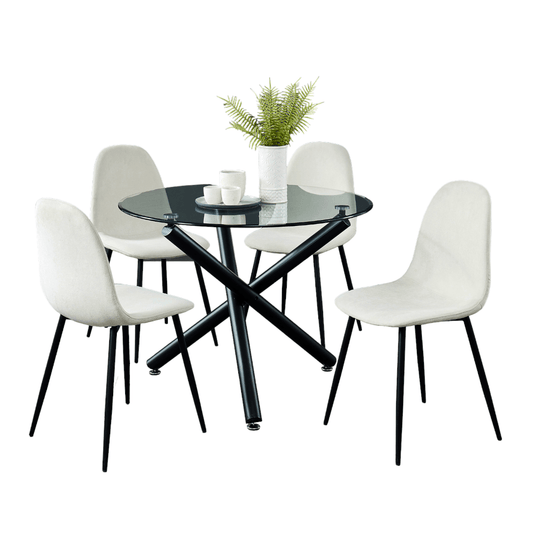 Suzette/Olly 5pc Dining Set in Black with Beige Chair