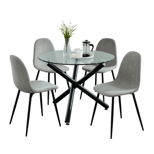 Suzette/Olly 5pc Dining Set in Black with Grey Chair