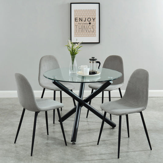 Suzette/Olly 5pc Dining Set in Black with Grey Chair