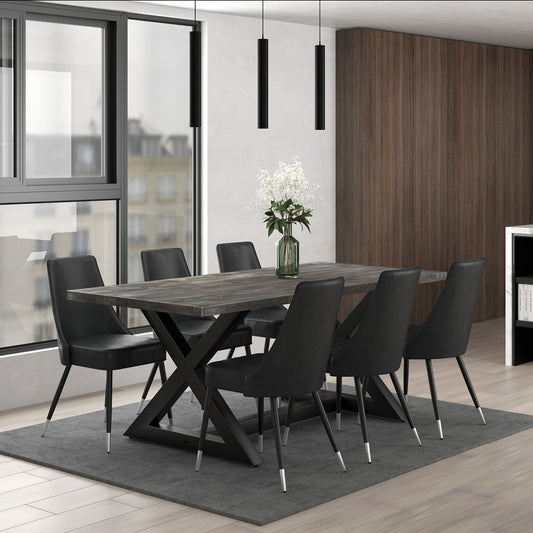 Zax/Silvano 7pc Dining Set in Black with Grey Chair