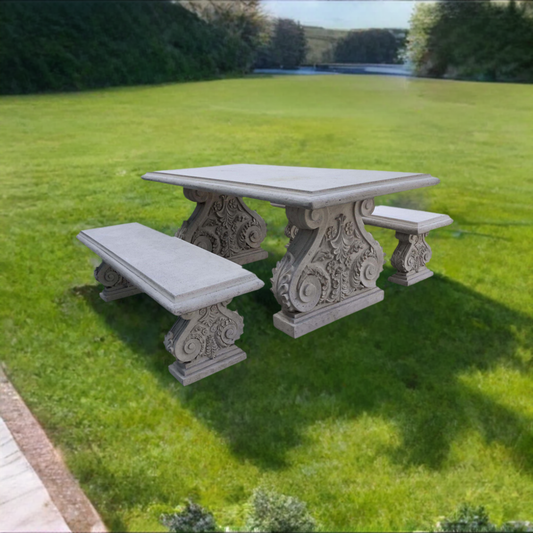 Classic Acanthus Garden Table and Bench Set of 3 (KIT)