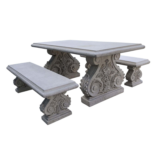 Classic Acanthus Garden Table and Bench Set of 3 (KIT)
