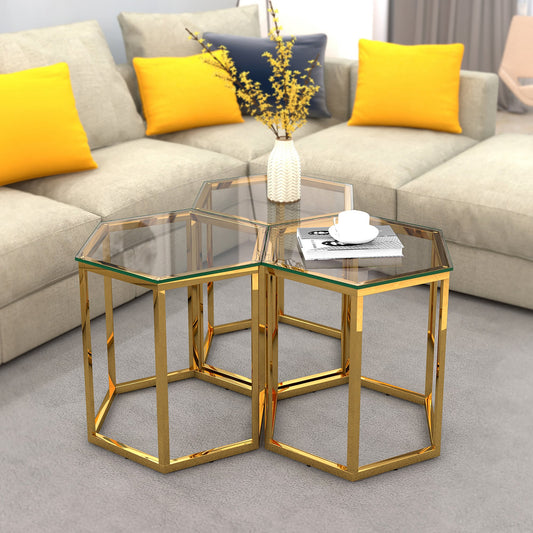 Fleur 3pc Accent Table Set in Gold