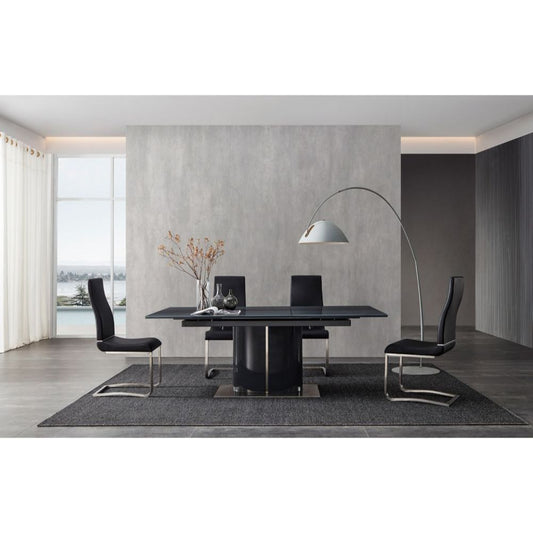 Gray Tempered Glass Extendable Dining Table