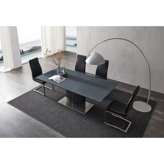 Gray Tempered Glass Extendable Dining Table