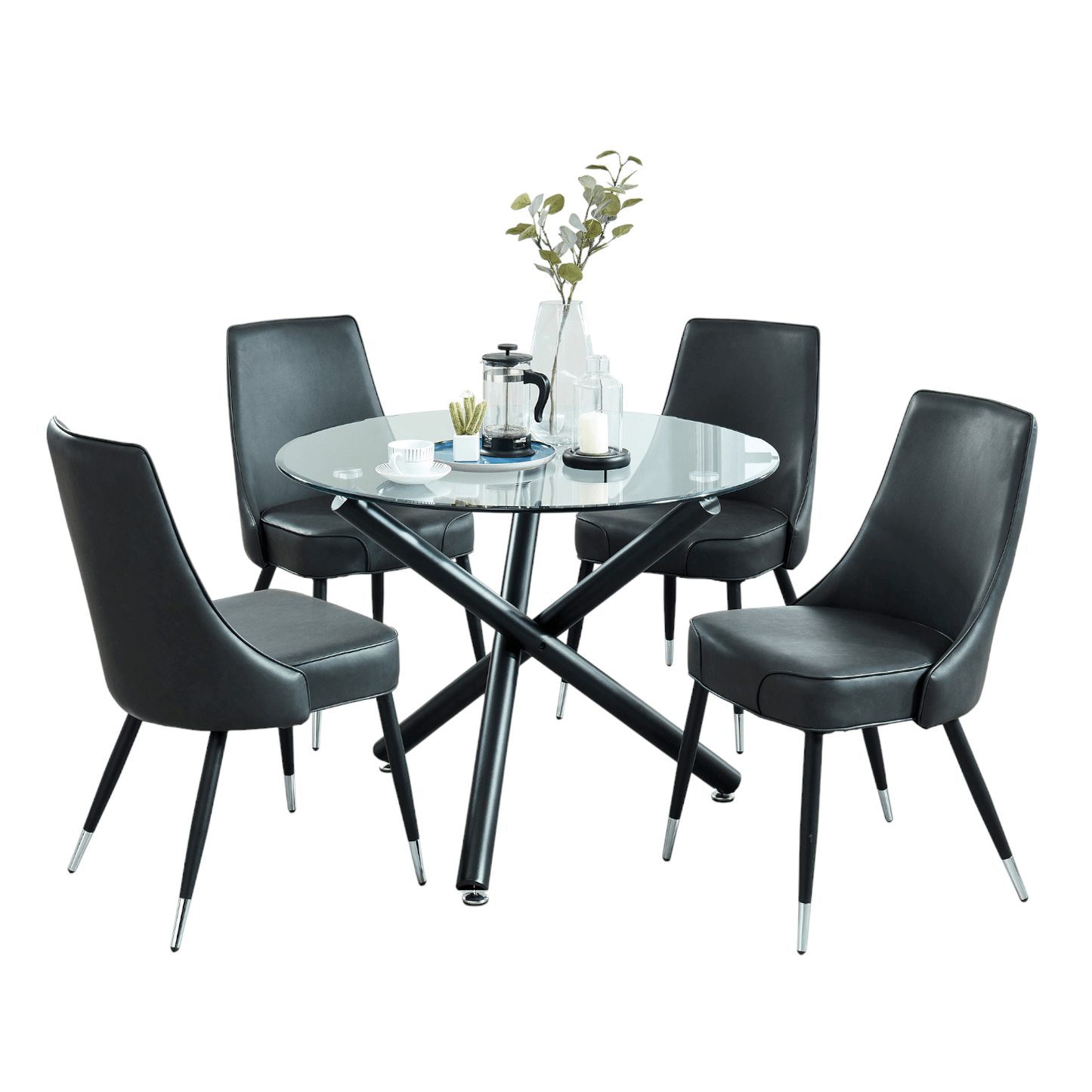 Suzette/Silvano 5pc Dining Set in Black with Vintage Grey Chair