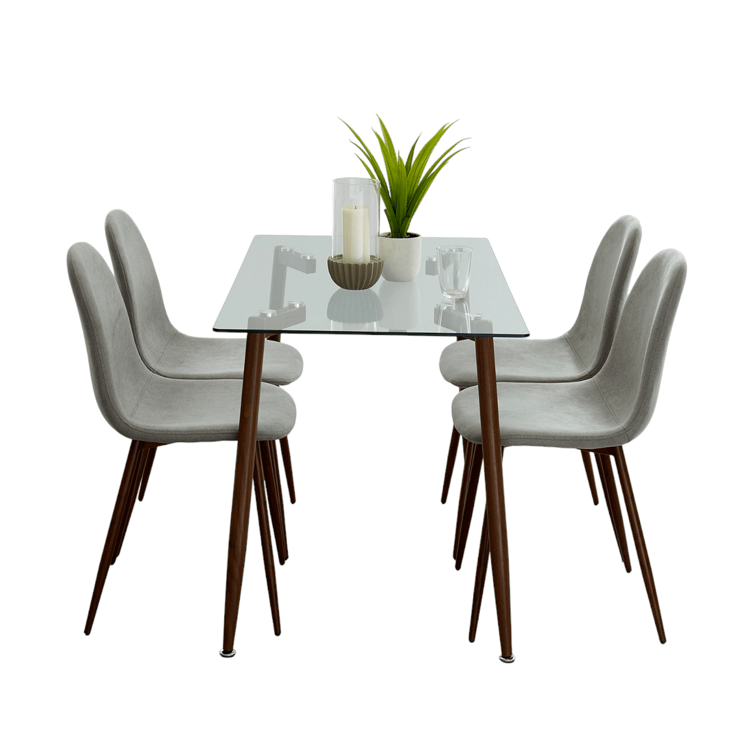 Abbot/Lyna 5pc Dining Set in Walnut with Grey Chair