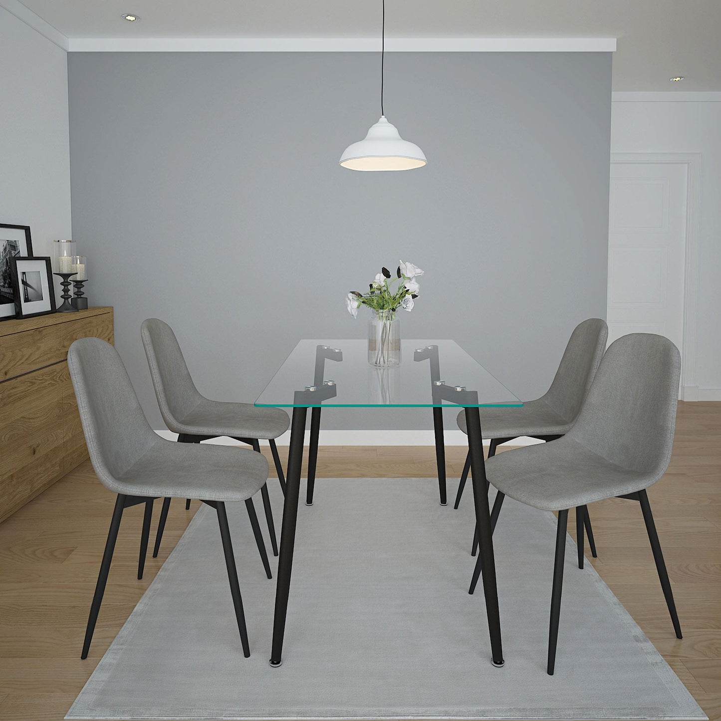 Abbot/Olly 5pc Dining Set in Black with Grey Chair