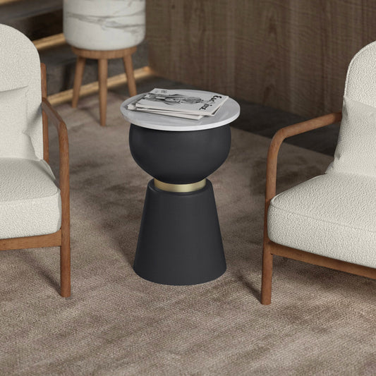 Alora Accent Table in Black and White and Brushed Gold