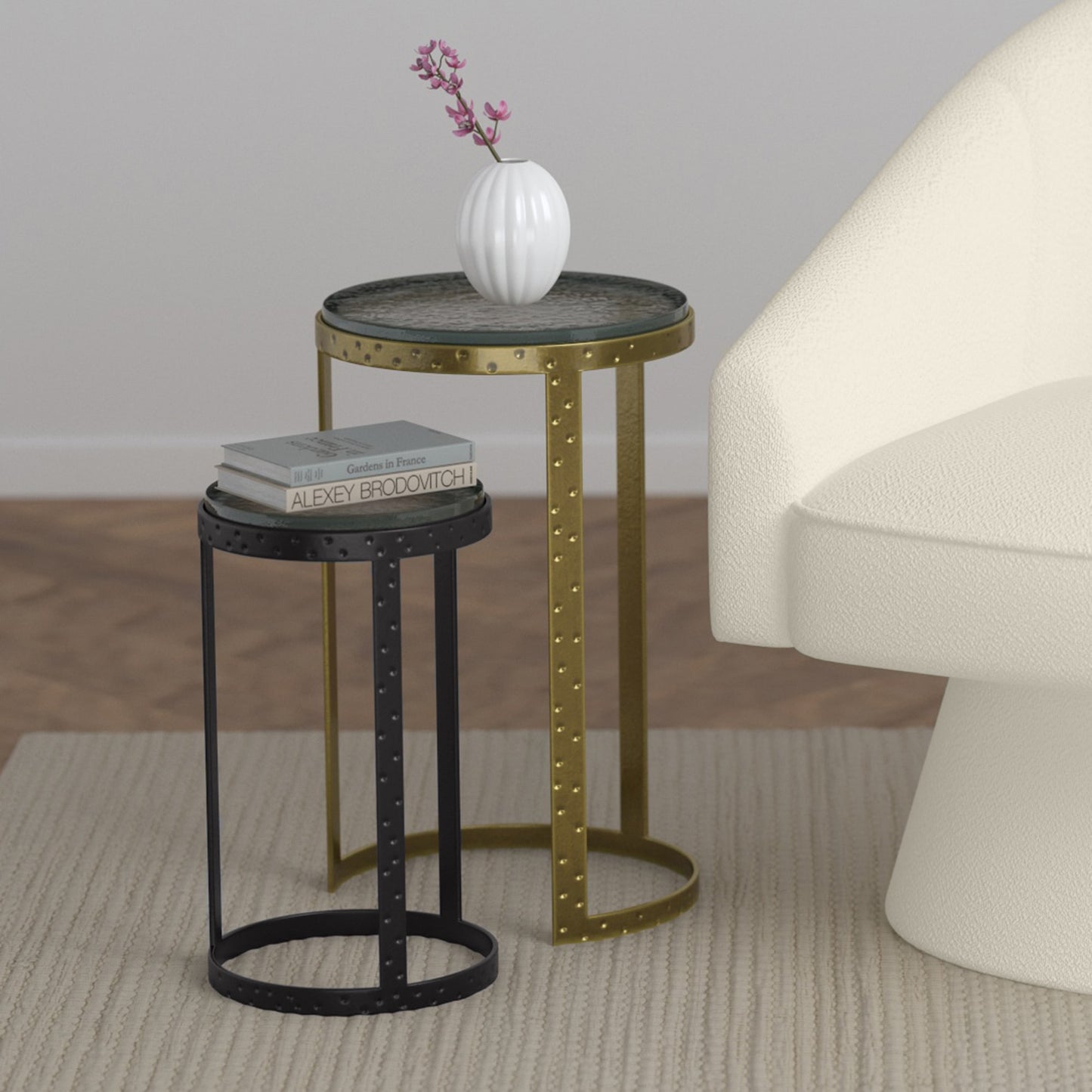 Ares 2pc Accent Table Set in Black and Antique Gold