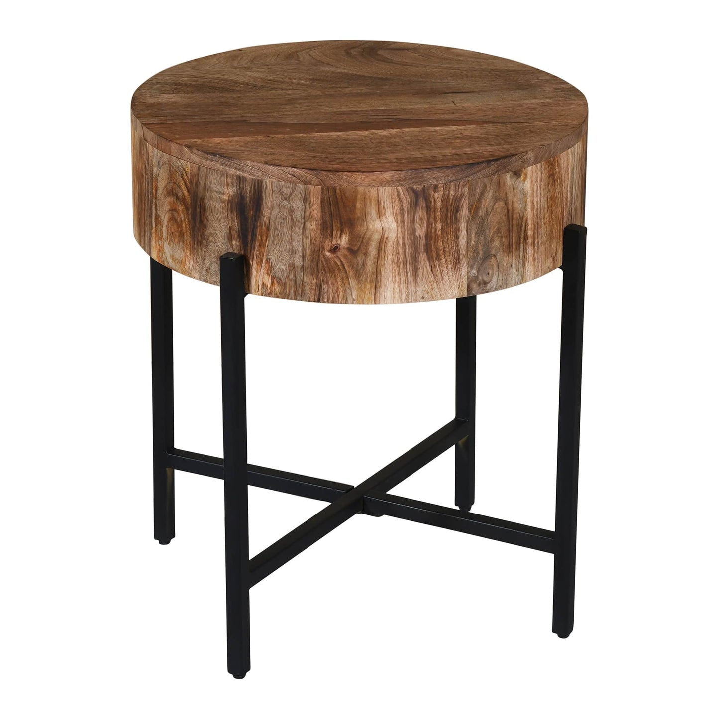 Blox Round Accent Table in Natural and Black