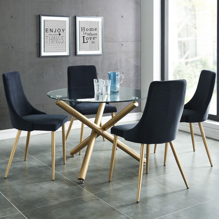 Carmilla 5pc Dining Set in Aged Gold with Black Chair