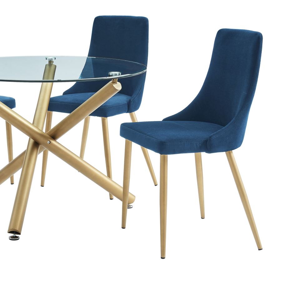 Carmilla 5pc Dining Set in Aged Gold with Blue Chair