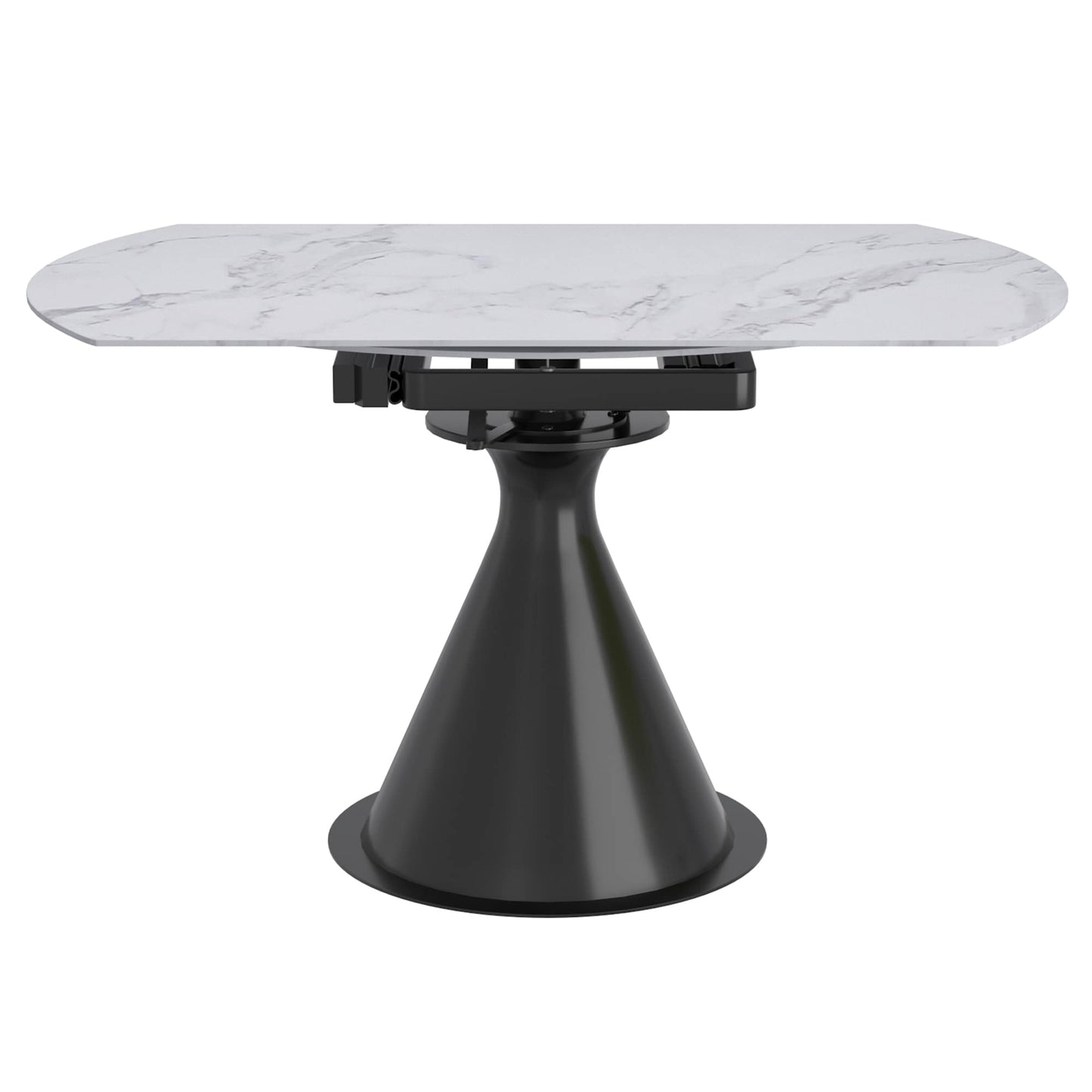 Calisto Round Pedestal Dining Table w/ Extension in White and Black