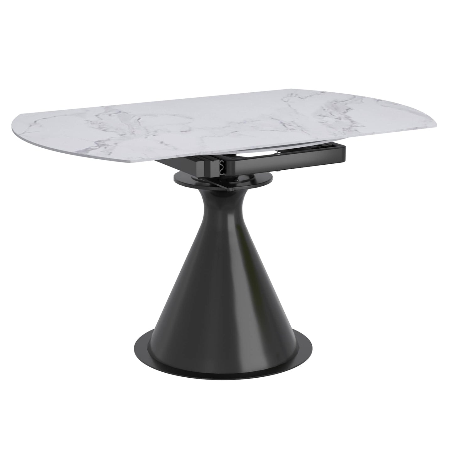 Calisto Round Pedestal Dining Table w/ Extension in White and Black