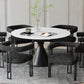 Calisto Round Pedestal Dining Table w/ Extension in White and Black