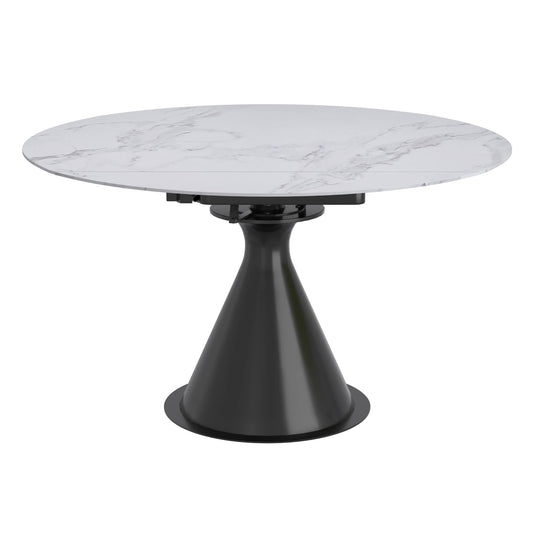 Calisto Round Pedestal Dining Table w/ Extension in White and Black