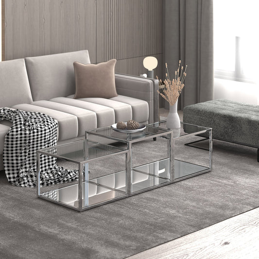 Casini 3pc Multi-Tier Coffee Table Set in Silver