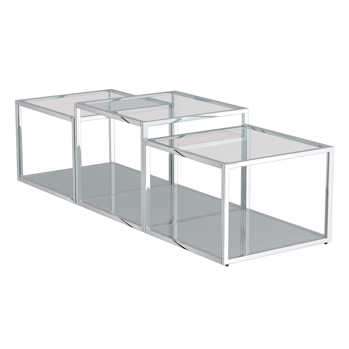 Casini 3pc Multi-Tier Coffee Table Set in Silver