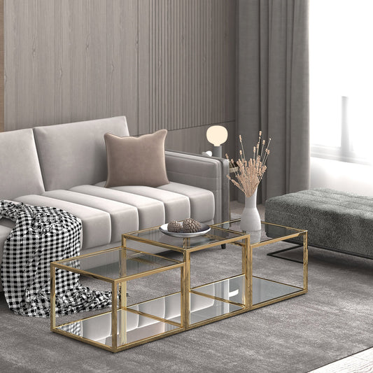 Casini 3pc Multi-Tier Coffee Table Set in Gold