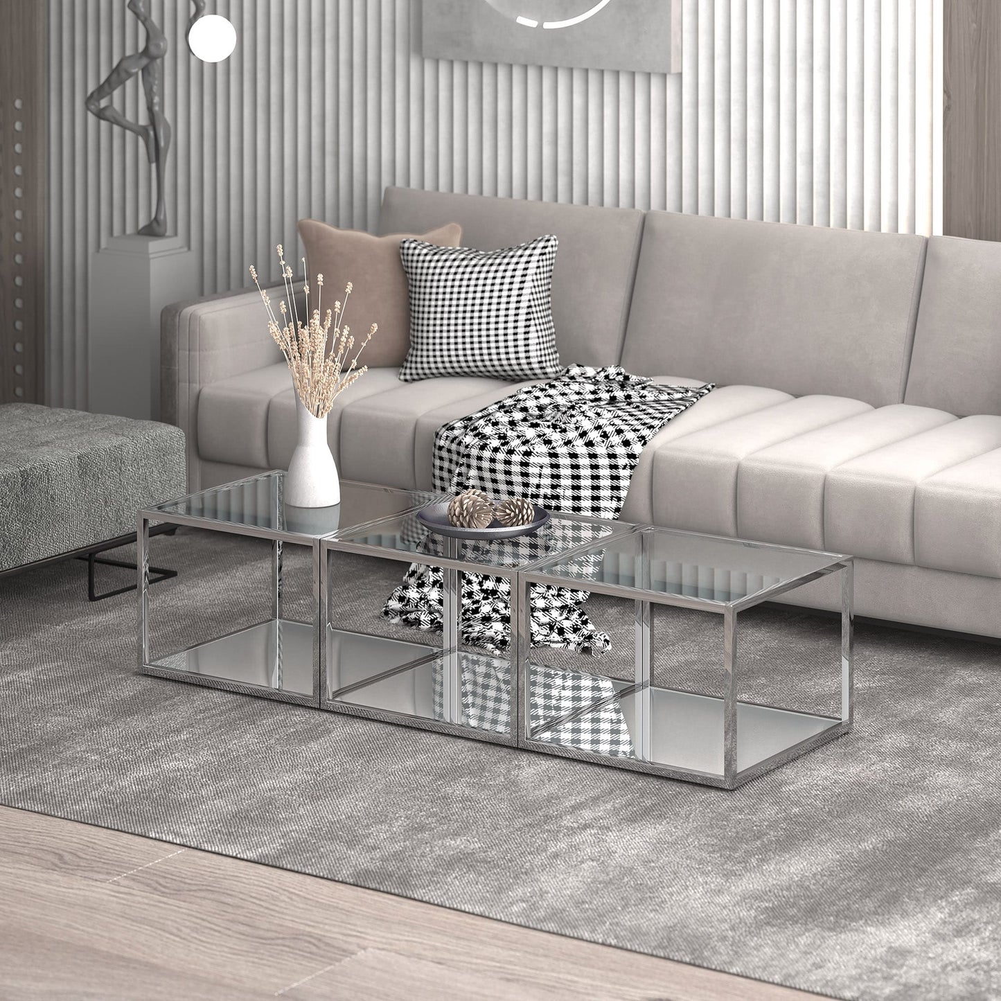 Casini 3pc Small Coffee Table Set in Silver