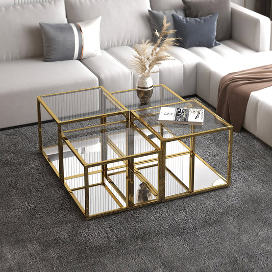 Casini 4pc Multi-Tier Coffee Table Set in Gold