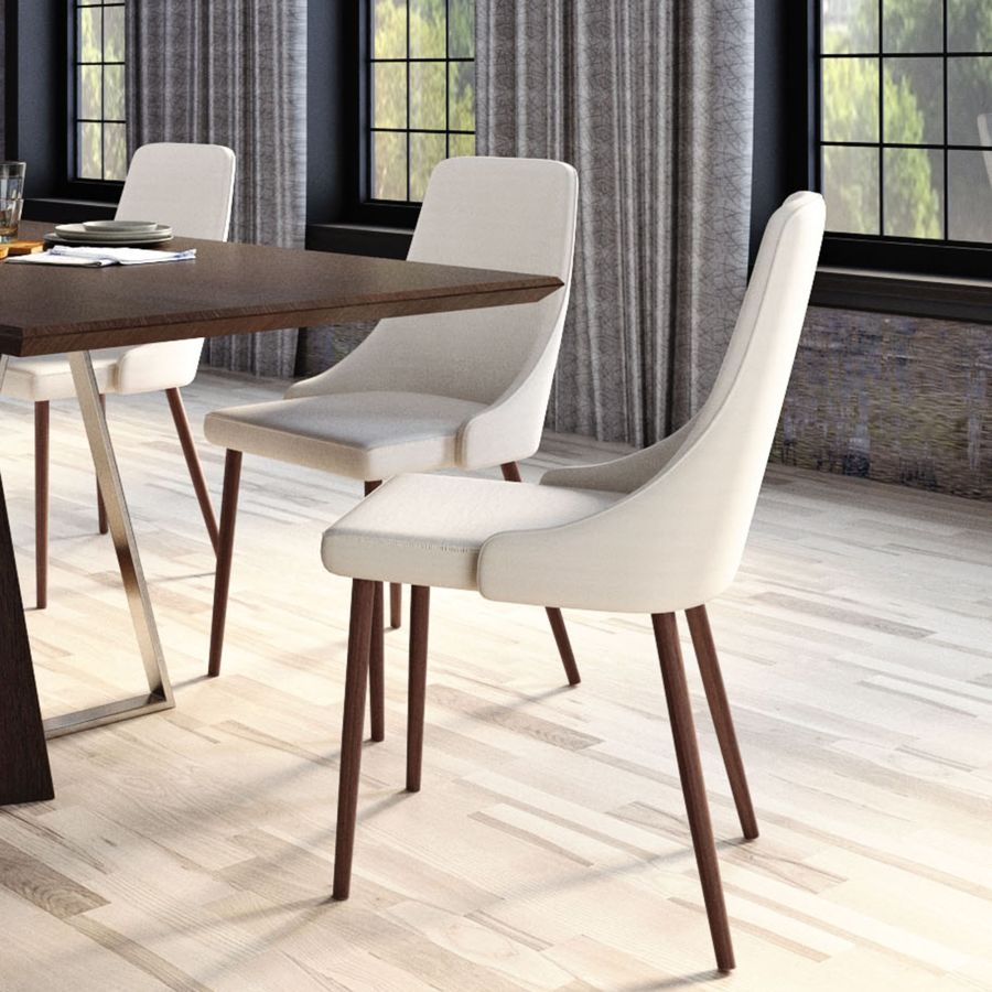 Drake/Cora 7pc Dining Set in Walnut with Beige Chair