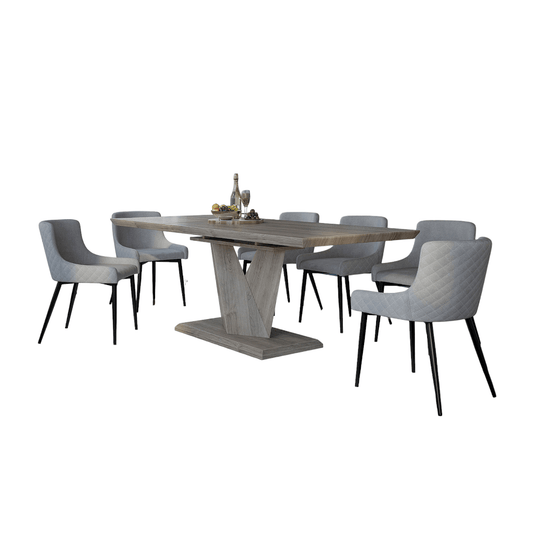 Eclipse/Silvano 7pc Dining Set in Oak with Grey Chair