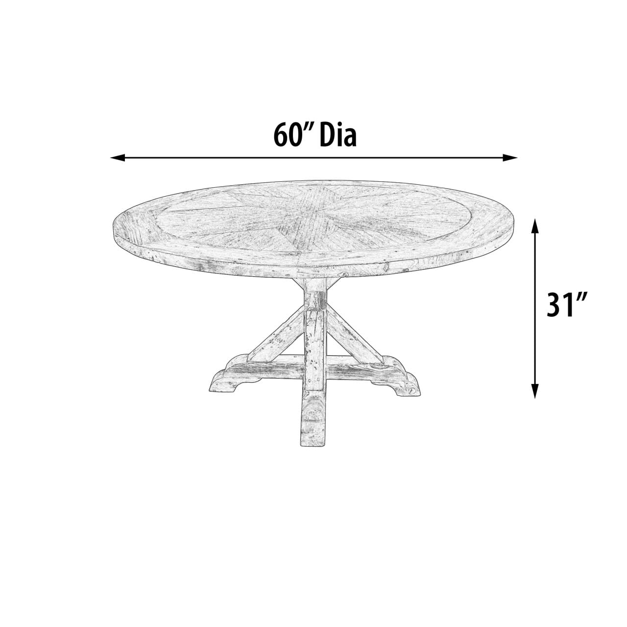 Inverness Farmhouse Reclaimed Pine 60 Inch Round Table Dining Set 5