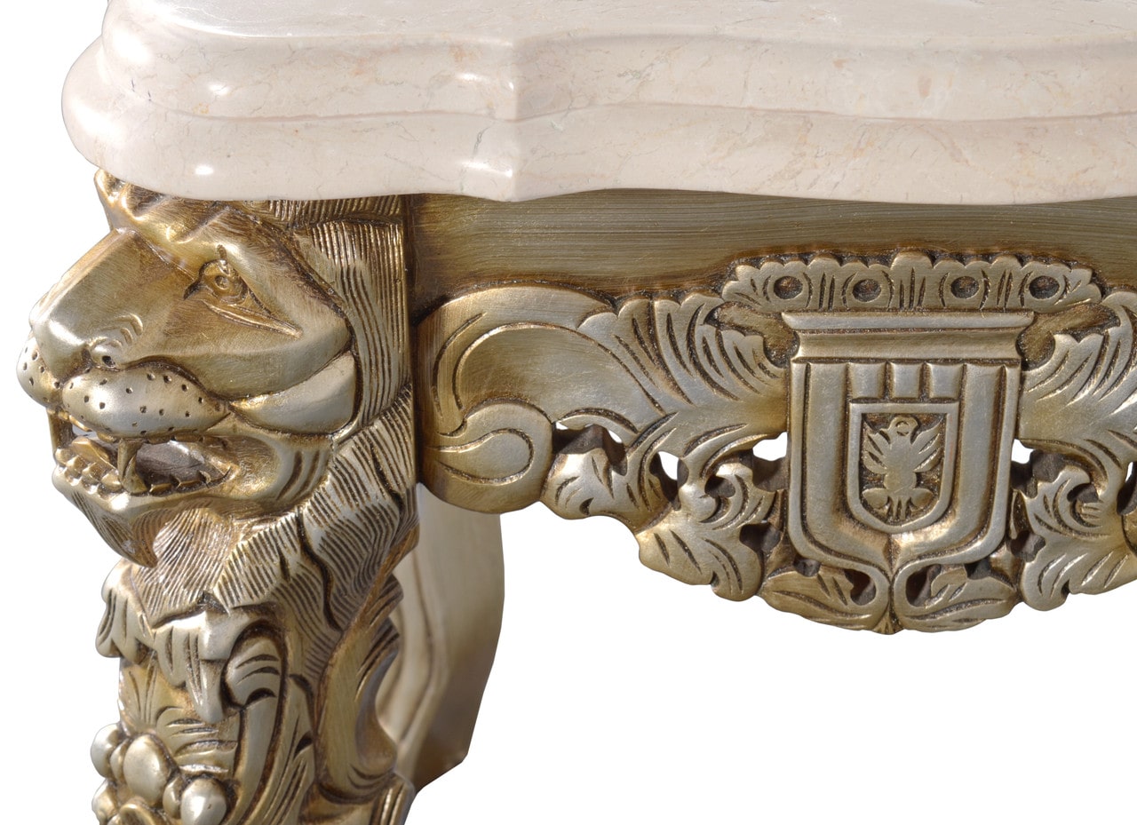 Platina Lion End Table with Marble Top